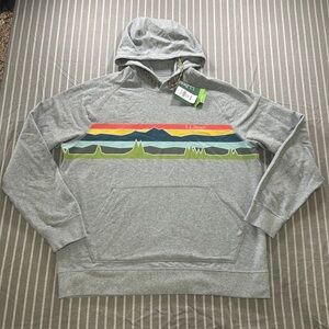 LL Bean Mens XL Gray Mountain Stripe Graphic Hoodie Pullover Outdoor NWT